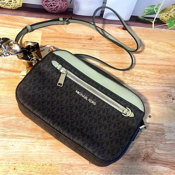 Michael Kors Jet Set Brown & Sage Green Signature Crossbody Bag - Picture 15 of 15